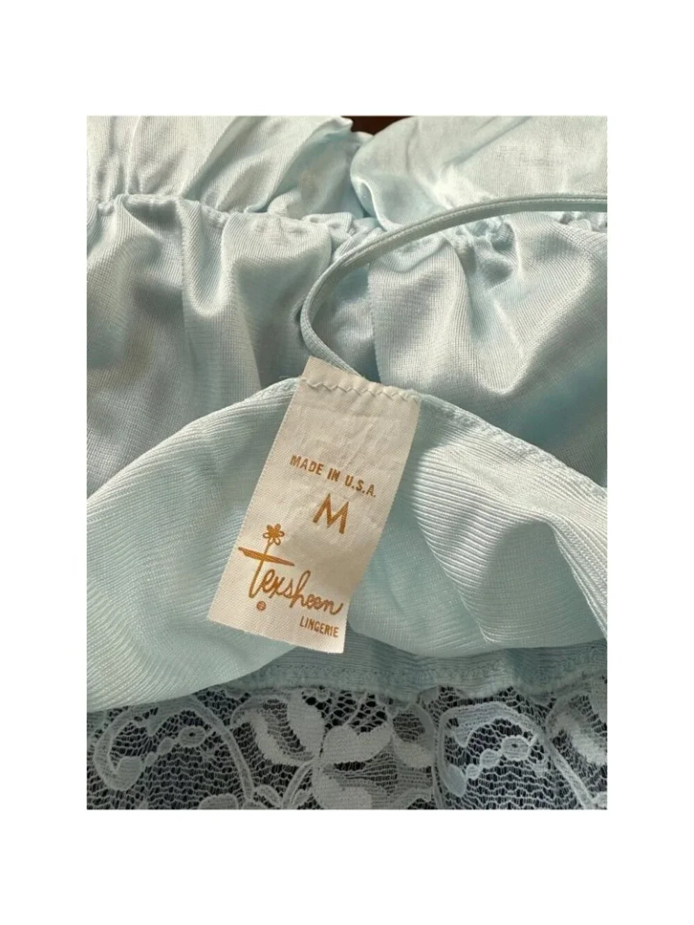 Vintage Light Blue Satin Lace Lingerie Set Medium Texsheen Cinema Etoile 2 pc - Picture 8 of 16